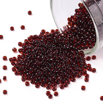 TOHO Round Seed Beads, Japanese Seed Beads, (2153) Black Cherry Lined Dark Amber, 15/0, 1.5mm, Hole: 0.7mm, about 3000pcs/10g
