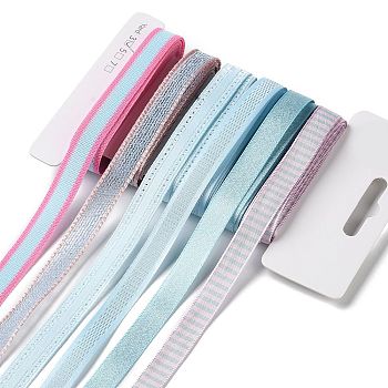 18 Yards 6 Styles Polyester Ribbon, for DIY Handmade Craft, Hair Bowknots and Gift Decoration, Light Blue Color Palette, Light Blue, 3/8~1/2 inch(9~12mm), about 3 yards/style