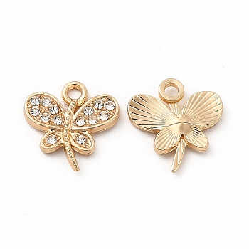 Rack Plating Eco-friendly Alloy Rhinestone Charms, Butterfly Charm, Golden, Crystal, 14.5x14x2mm, Hole: 1.8mm