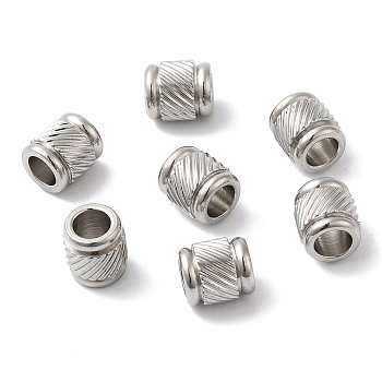 202 Stainless Steel European Beads, Large Hole Beads, Column, Stainless Steel Color, 8x7mm, Hole: 4mm