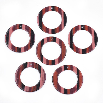 Resin Pendants, Ring, Stripe Pattern, Red, 39x1.5mm, Hole: 1.8mm