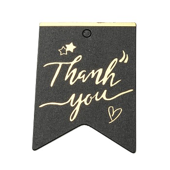 100Pcs Hot Stamping Thank You Paper Gift Tags, for Wedding, Baby Shower, Party Favors, Black, 6.4x4.45x0.05cm, Hole: 4mm