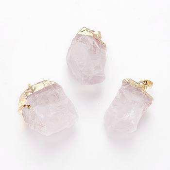 Natural Quartz Crystal Pendants, with Brass Findings, Nuggets, Golden, 30.5~38x20~30x14~21.5mm, Hole: 5x8mm