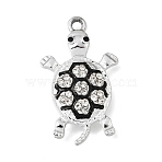 Alloy Enamel Pendants, Tortoise Charms, with Rhinestone, Platinum, 28.5x17x3mm, Hole: 1.8mm(FIND-B067-01A-P)