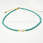 Natural Freshwater Pearl & Glass Beaded Necklaces for Women, Blue(AC5368-3)