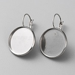 304 Stainless Steel Hoop Earring Findings, Flat Round Earring Settings, Stainless Steel Color, 20 Gauge, Tray: 20mm, 32x22mm, Pin: 0.8mm(STAS-WH0001-17D-P)