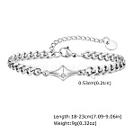 304 Stainless Steel & Rhinestone Link Bracelets, Curb Chain Bracelets for Men, Star, Stainless Steel Color, 7.09 inch(18cm)~9.06 inch(23cm)(WGBC272-01)