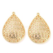 Rack Plating Brass Pendants, Hollow Teardrop Charm, Real 18K Gold Plated, 27.5x18.5x5mm, Hole: 0.8mm(KK-K351-14G)