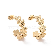 Ion Plating(IP) 304 Stainless Steel Flower Wrap Stud Earrings, Half Hoop Earrings for Women, Golden, 20.5x7.5mm, Pin: 0.7mm(X-EJEW-G326-03G)