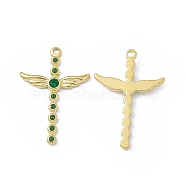 Ion Plating(IP) 304 Stainless Steel Pendant with Rhinestone, Cross Charms, Fern Green, 35x23.5x3mm, Hole: 1.8mm(STAS-H178-02G-B)