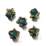 Handmade Porcelain Beads, Star, Teal, 13.5x15x7.5mm, Hole: 2mm(PORC-H013-05-22)