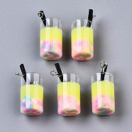 Epoxy Resin and Polymer Clay Pendant, and Glass Bottle Decorations, Imitation Fruit Juice Charms, Platinum Tone Iron Eye Pin, Yellow, 25~27x11mm, Hole: 1.8mm(X-GLAA-S181-15F)