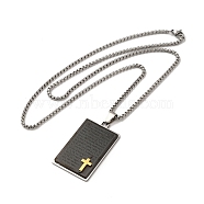Cross Religion Tag 201 Stainless Steel Pendant Necklace with Iron Box Chains, Black, 23.23 inch(59cm)(NJEW-D048-06MC)