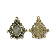 Tibetan Style Alloy Pendant Cabochon Settings, Flower, Oval Tray, Antique Bronze, Tray: 14x10mm, Fit for 2mm Rhinestone, 30x25x3mm, Hole: 2mm(TIBE-Q073-71AB)