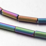Electroplate Non-magnetic Synthetic Hematite Bead Strands, Frosted, Tube, Multi-color Plated, 8x2mm, Hole: 1mm, about 50pcs/strand, 15.7 inch(G-F300-37B-F02)