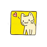 Happy Cat Heart Enamel Pins, Alloy Brooch for Women, Yellow, 24x26mm(PW-WG21104-02)