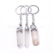 Natural Crystal Quartz Keychain, with Iron Findings, Nuggets, Platinum, 119~122mm(KEYC-S252-15)
