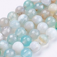 Natural Striped Agate/Banded Agate Beads Strands, Round, Faceted, Dyed, Azure, 8mm, Hole: 1mm, about 47~48pcs/strand, 14.8~15.1 inch(37.7~38.5cm)(G-P364-16-8mm)