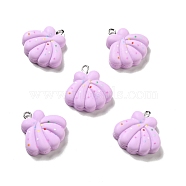 Opaque Resin Pendants, Shell Charm, with Platinum Tone Iron Loops, Lilac, 24x23x7mm, Hole: 2x2.5mm(RESI-G043-E06)