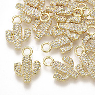 Brass Micro Pave Cubic Zirconia Pendants, Real 18K Gold Plated, Cactus, Clear, 16x11x1.5mm, Hole: 2.5mm(X-ZIRC-K082-029A)