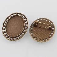 Vintage Alloy Brooch Cabochon Bezel Settings, with Iron Pin Back Bar Findings, Cadmium Free & Nickel Free & Lead Free, Antique Bronze, Oval Tray: 25x18mm, 33.5x27x2mm, Pin: 0.8mm(PALLOY-O038-33AB-NF)