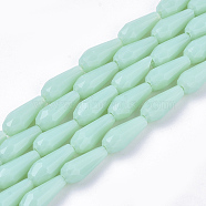Opaque Solid Color Glass Beads Strands, Imitation Jade, Faceted, Teardrop, Aquamarine, 9~10x4mm, Hole: 1mm, about 72pcs/Strand, 26.38~27.17 inch(67~69cm)(GLAA-T009-001H)