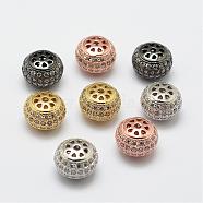 Brass Micro Pave Cubic Zirconia Beads, Flat Round, Lead Free & Nickel Free, Mixed Color, 12x9mm, Hole: 2mm(ZIRC-F038-08-FF)