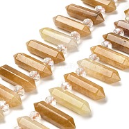 Natural Yellow Aventurine Double Terminated Point Beads Strands, with Glass Beads, Faceted Bullet, Top Drilled, 31~33x7~9x7~9mm, Hole: 1mm, about 26~27pcs/strand, 15.16~15.75''(38.5~40cm)(G-H069-A03-01)