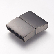 304 Stainless Steel Magnetic Clasps with Glue-in Ends, Rectangle, Gunmetal, 21x16.5x4.5mm, Hole: 2.5x15mm(STAS-I011-15B)