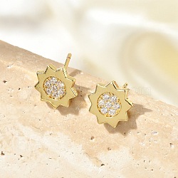 Brass Micro Pave Clear Cubic Zirconia Stud Earrings, Lead Free & Cadmium Free, Long-Lasting Plated, Rack Plating, Real 18K Gold Plated, Sun, 10mm(EJEW-R016-26G-09)