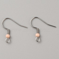 304 Stainless Steel Earring Hooks, French Hooks with Coil and Plastic Ball, PeachPuff, 19.5x18.5x3mm, Hole: 2mm, Pin: 0.7mm(STAS-WH0027-64P-02)