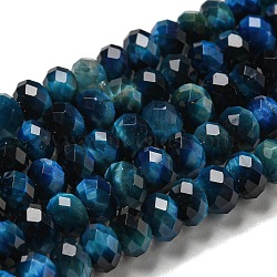 Natural Tiger Eye Beads Strands, Faceted, Dyed, Rondelle, Blue, 6x4~4.5mm, Hole: 1mm, about 91pcs/strand, 15.31''~15.35''(38.9~39cm)(G-K351-B06-02)