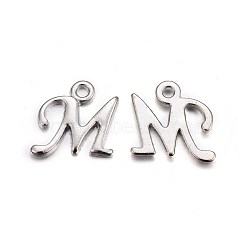 Platinum Plated Alloy Letter Pendants, Rack Plating, Cadmium Free & Lead Free, Letter.M, 13x13x2mm, Hole: 1.5mm(PALLOY-J718-01P-M)