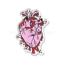 Acrylic Pendants, Heart, Pearl Pink, 40x31.5x2mm, Hole: 1.8mm(SACR-E010-05B)