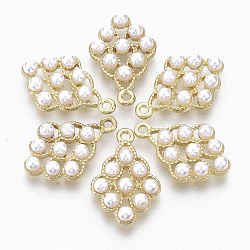 Golden Plated Alloy Pendants, with ABS Plastic Imitation Pearl, Rhombus, Creamy White, 24.5x16x5mm, Hole: 1.8mm(PALLOY-N154-08)