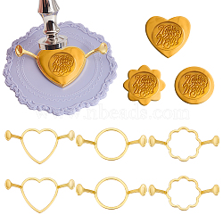 AHADERMAKER 6Pcs 3 Styles Alloy Wax Seal Molds, Wax Seal Stamp Supplies, for Wedding Invitations Cards, Envelopes, Gifts, Wine Packaging, Golden, Round/Heart/Flower, with 1Pc Silicone Pad, Mixed Patterns, 71~100x34~102x2~16.5mm, Inner Diameter: 29.5~35x35~39mm, 2pcs/style(AJEW-GA0005-54)