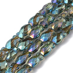 Transparent Electroplate Glass Beads Strands, Rainbow Plated, Faceted, Fish, Dark Slate Gray, 10.5x6x5mm, Hole: 1.4mm, about 55pcs/strand, 21.97 inch(55.8cm)(EGLA-F157-FR04)