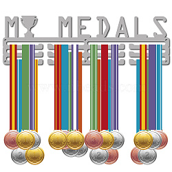 Fashion Iron Medal Hanger Holder Display Wall Rack, with Screws, Word MY MEDALS, Silver, 117x400mm(ODIS-WH0023-062)