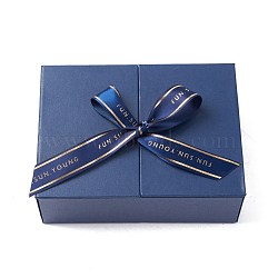 Paper Packaging Box, Wedding Party Gift Box, with Ribbon, Rectangle, Prussian Blue, 20x15x7.1cm; Inner Diameter: 19.2x14.2cm(CON-F015-01B-01)