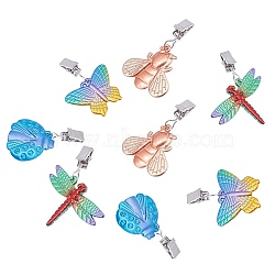 Zinc Alloy Table Cover Tablecloth Weights, with Iron Clip, Dragonfly & Bees & Butterfly & Ladybirds, Platinum, Mixed Color, 69~73.5mm, 8pcs/set(AJEW-WH0119-24)