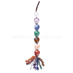 Chakra Hanging Ornament, Reiki Tumbled Gemstone Window Ornament, with Nylon Cord, Heart, 315mm(HJEW-K032-04)