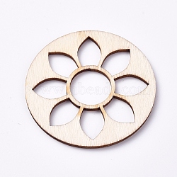 Wood Cabochons, Laser Cut Wood Shapes, Flat Round with Lotus, Blanched Almond, 48.8x2.2mm(X-WOOD-TAC0003-34)