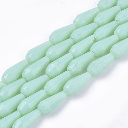 Opaque Solid Color Glass Beads Strands, Imitation Jade, Faceted, Teardrop, Aquamarine, 9~10x4mm, Hole: 1mm, about 70~72pcs/Strand, 63~67cm(GLAA-T009-001H)