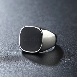 Square Stainless Steel Enamel Finger Rings for Men, Stainless Steel Color, 16mm, US Size 9(18.9mm)(FS-WG78CFC-01)