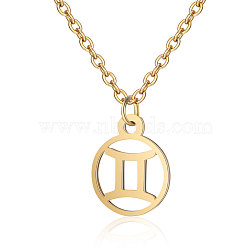 201 Stainless Steel Pendants Necklaces, Flat Round with Constellations, Gemini, 16.3 inch(40cm)x1mm(NJEW-S063-TN506-3)