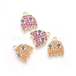 Brass Micro Pave Cubic Zirconia Pendants, Golden, Mixed Color, 11.4x9.7x2mm, Hole: 1mm(KK-I648-07)