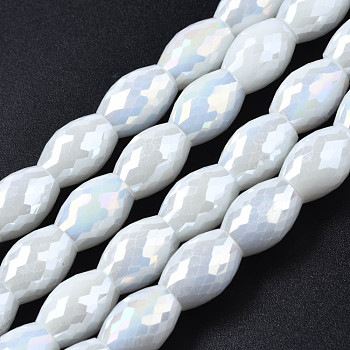 Electroplate Glass Beads Strands, AB Color Plated, Faceted, Oval, WhiteSmoke, 11x8mm, Hole: 1.2mm, about 60pcs/strand, 26.38 inch(67cm)