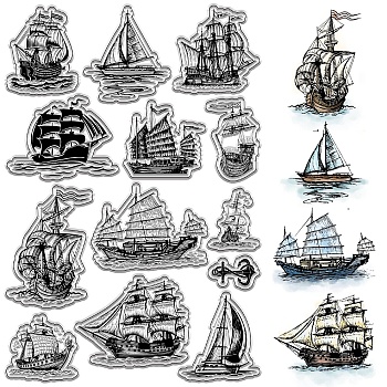 Custom PVC Plastic Clear Stamps, for DIY Scrapbooking, Photo Album Decorative, Cards Making, Stamp Sheets, Film Frame, Sailboat, 160x110x3mm