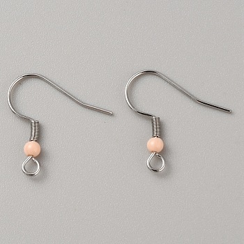 304 Stainless Steel Earring Hooks, French Hooks with Coil and Plastic Ball, PeachPuff, 19.5x18.5x3mm, Hole: 2mm, Pin: 0.7mm