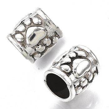 Tibetan Style Alloy European Beads, Large Hole Beads, Cadmium Free & Lead Free, Column with Paw, Antique Silver, 9x9.5mm, Hole: 6mm
